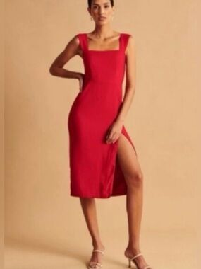 NWT Abercrombie & Fitch Red Slit Midi Dress
